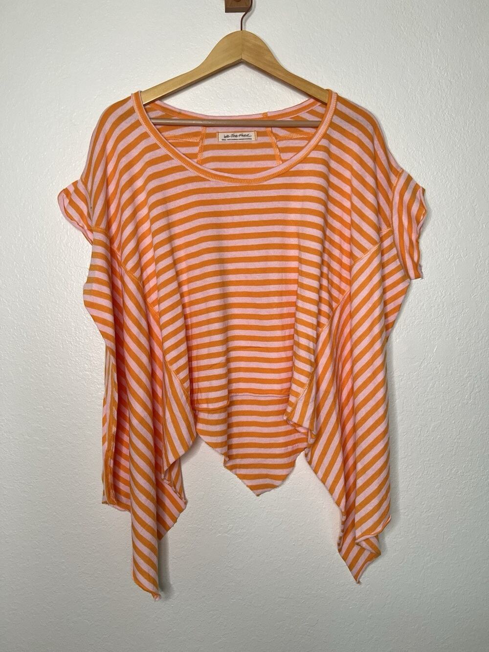 We The Free Striped Angel Tee Orange Striped Cotton Slouchy Fit Relaxed New Sz S